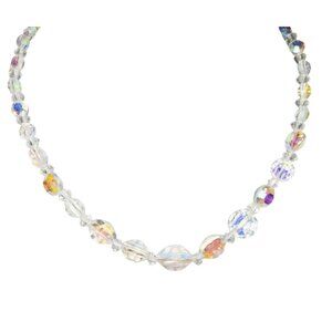 Vintage Necklace Faceted Aurora Borealis Crystal Graduated Choker Glass Beads